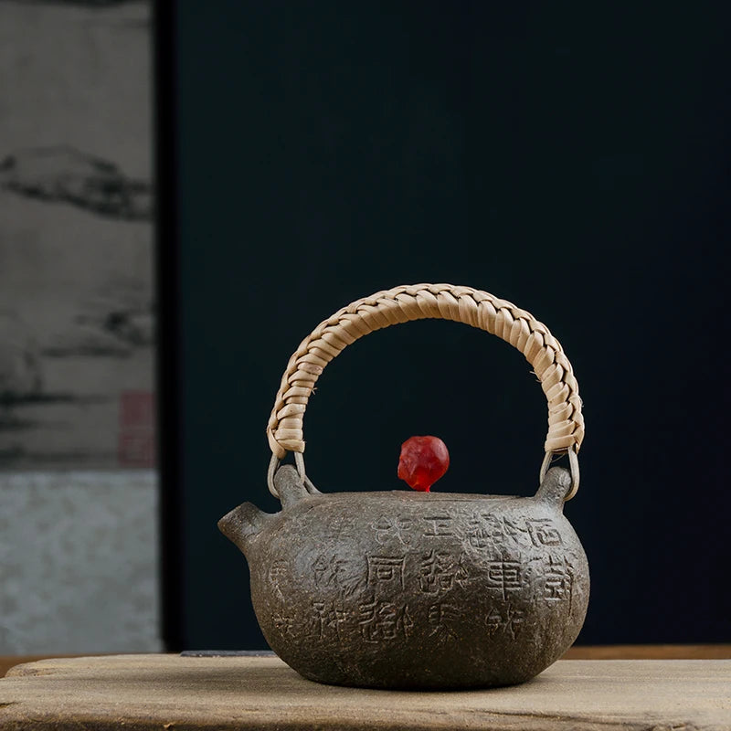 Yixing Bionic Device Purple Sand Teapot Handmade Flower Device Green Section Lifting Handle Stone Drum Pot Kombucha Teapot Purpl