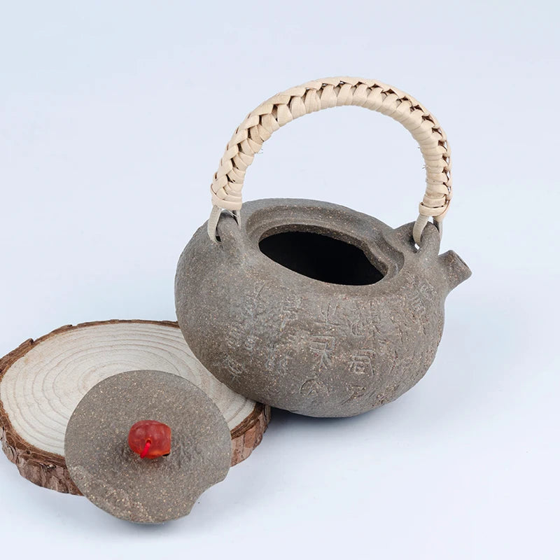 Yixing Bionic Device Purple Sand Teapot Handmade Flower Device Green Section Lifting Handle Stone Drum Pot Kombucha Teapot Purpl