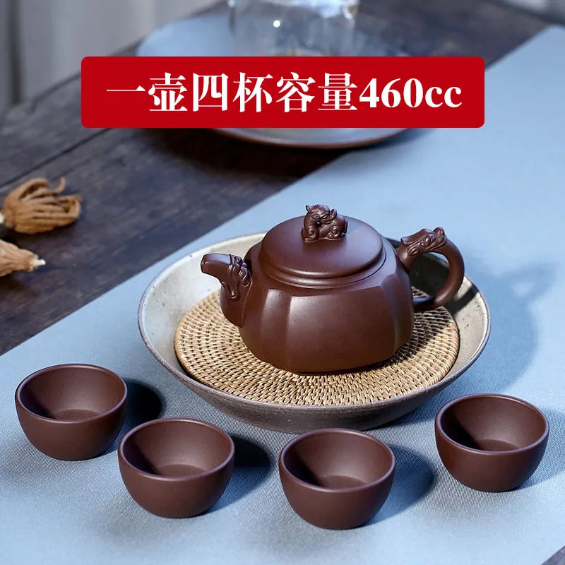 Yixing Clay Pure Handmade Original Mine Purple Mud Tenglong Four Square Pot Tea Set For Home Use