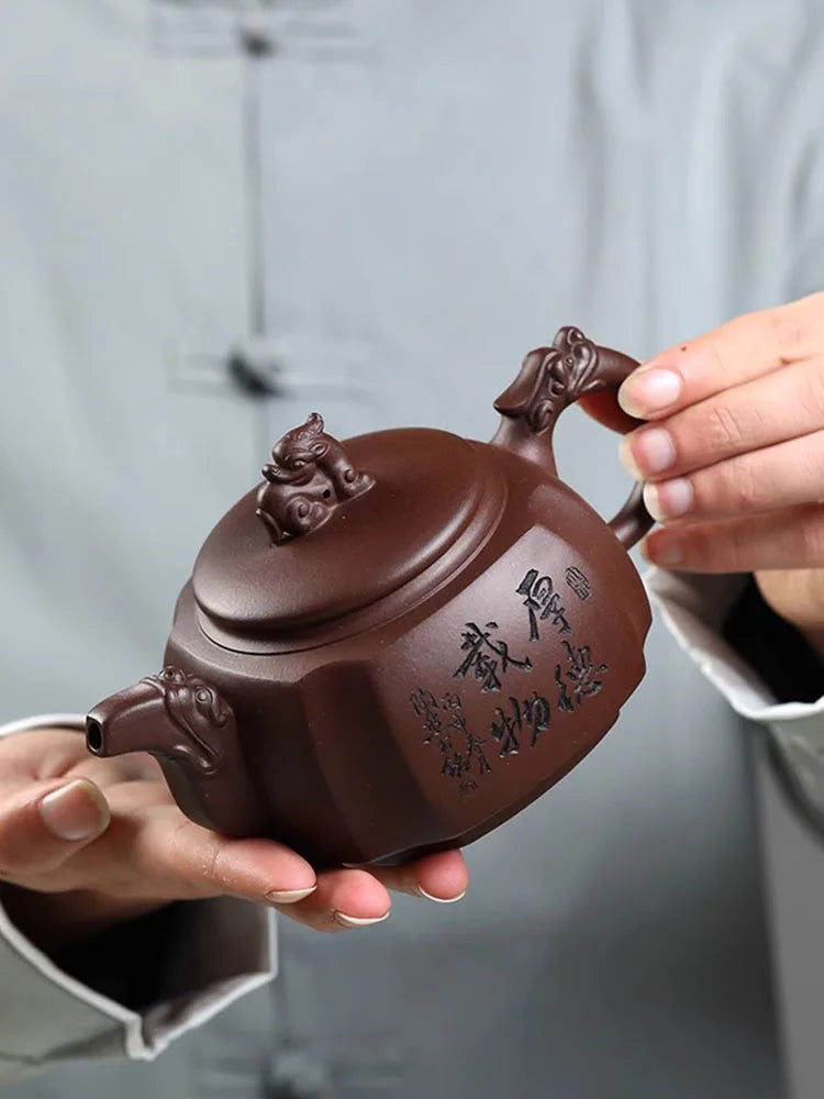 Yixing Clay Pure Handmade Original Mine Purple Mud Tenglong Four Square Pot Tea Set For Home Use