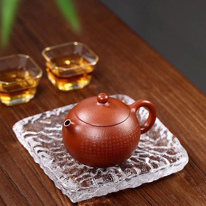 Yixing Purple Clay Pot Pure Handcarved Small Capacity Tea Original Mine Old Zhu Mud Set Heart Sutra Western