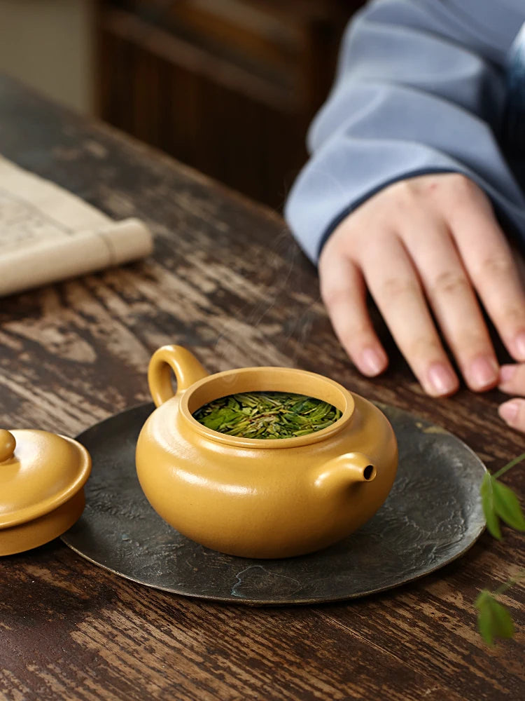 Yixing Purple Clay Pot Pure Handmade Original Mine Gold Yellow Section Mud Household Tea Full Set