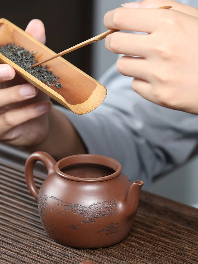 Yixing Purple Clay Pot With Pure Hand Engraving Of High Grade Tea Set, Single Pot, Original Mine, Mud, Fully