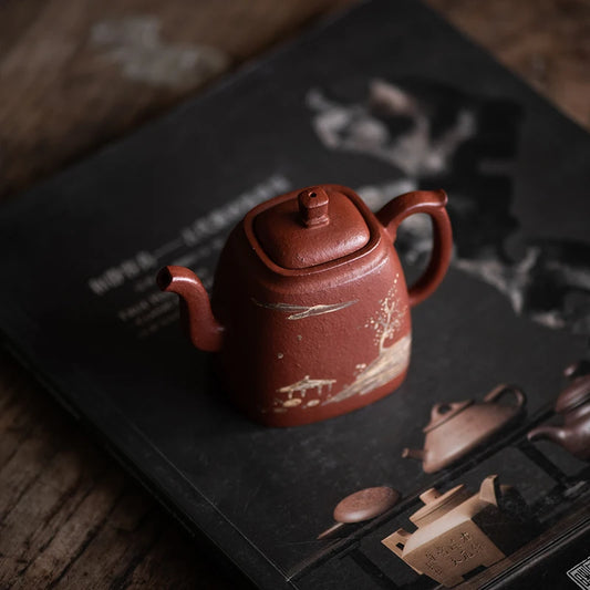 Yixing Purple Clay Teapot Tea Set Raw Ore Dahongpao Tea Cinnabar Sand Chinese Handmade Copy Old Pot Ancient Pot Clay Painting