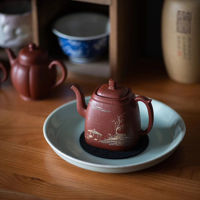 Yixing Purple Clay Teapot Tea Set Raw Ore Dahongpao Tea Cinnabar Sand Chinese Handmade Copy Old Pot Ancient Pot Clay Painting