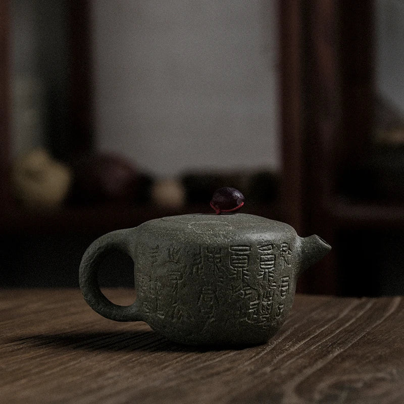 Yixing Purple Sand Teapot Bionic Device Handmade Single Teapot Green Section Stone Drum Pot Household Kombucha Teapot Purple San