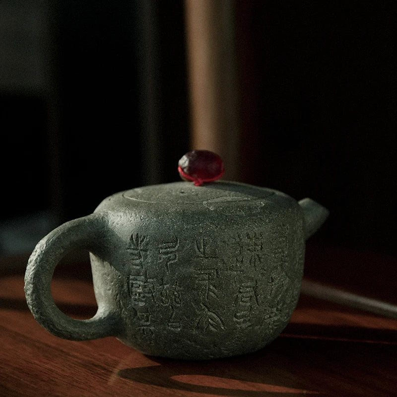 Yixing Purple Sand Teapot Bionic Device Handmade Single Teapot Green Section Stone Drum Pot Household Kombucha Teapot Purple San