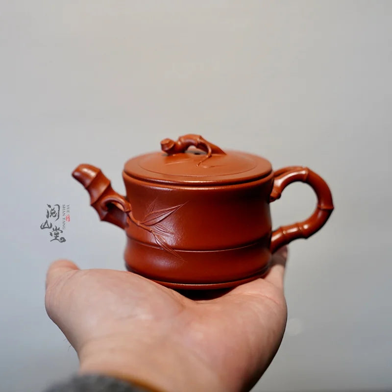 Yueshan Hall | Bamboo segment Purple Clay Pot Raw Ore Dahongpao Tea Cinnabar Sand Chinese Worker Qi Liyun Handmade