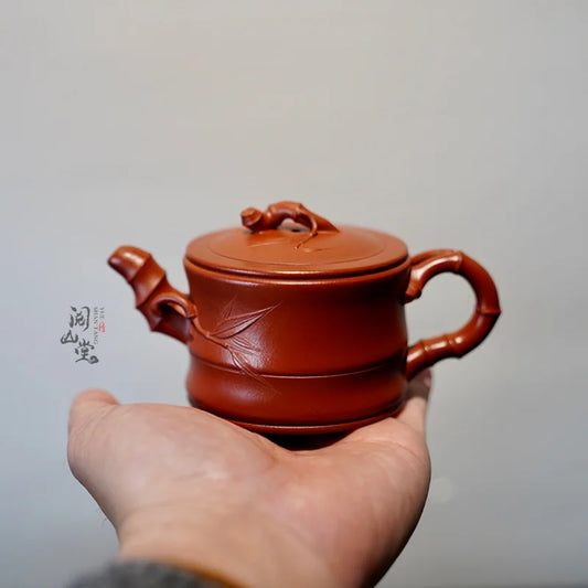 Yueshan Hall | Bamboo segment Purple Clay Pot Raw Ore Dahongpao Tea Cinnabar Sand Chinese Worker Qi Liyun Handmade