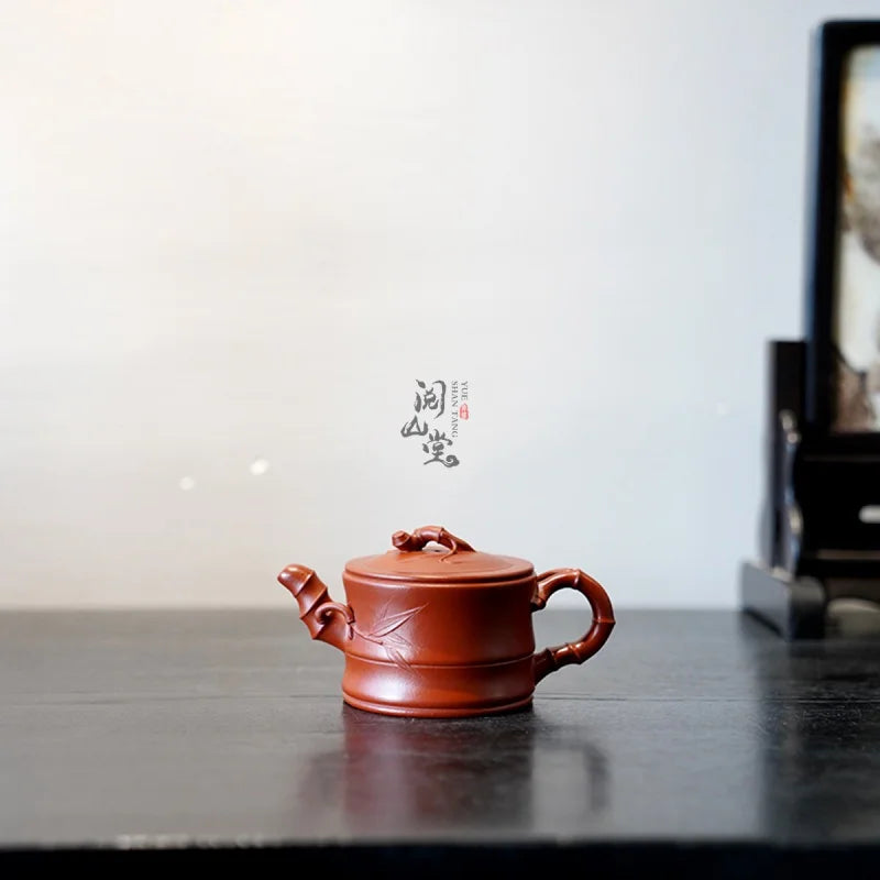 Yueshan Hall | Bamboo segment Purple Clay Pot Raw Ore Dahongpao Tea Cinnabar Sand Chinese Worker Qi Liyun Handmade