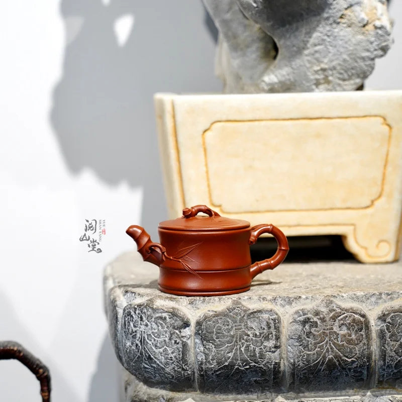 Yueshan Hall | Bamboo segment Purple Clay Pot Raw Ore Dahongpao Tea Cinnabar Sand Chinese Worker Qi Liyun Handmade