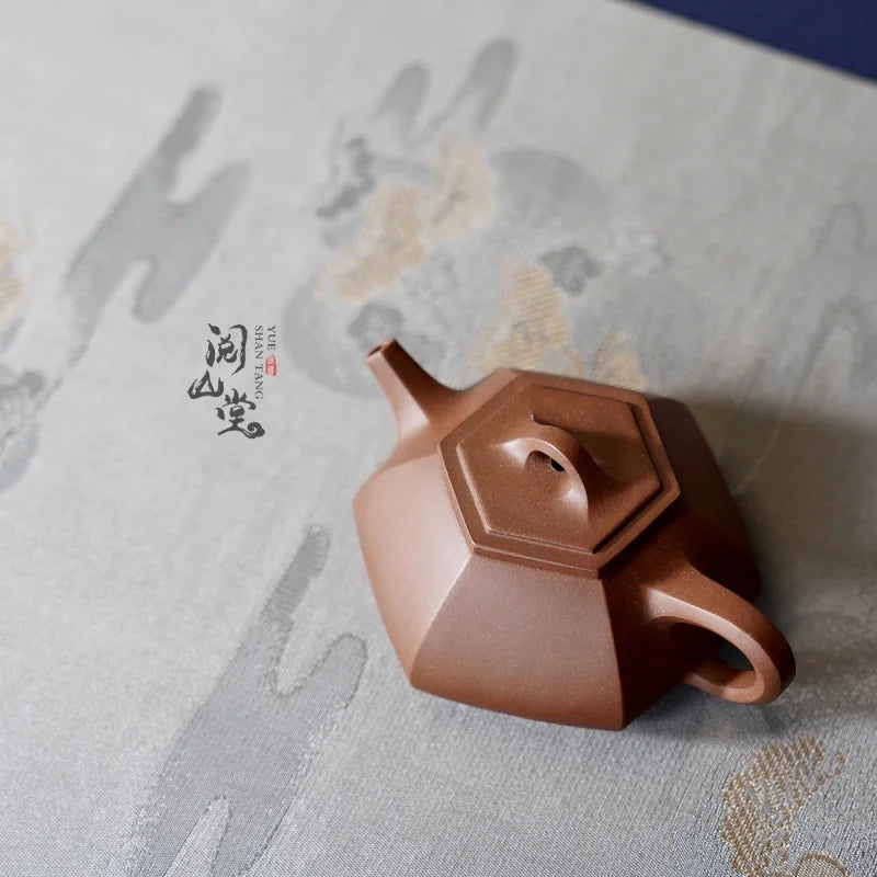 Yueshan Hall | Six Square Stone Ladle Legendary Black Star Earth Mud Material Literati Purple Clay Pot Dong Yongsheng Handmad