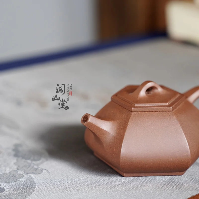 Yueshan Hall | Six Square Stone Ladle Legendary Black Star Earth Mud Material Literati Purple Clay Pot Dong Yongsheng Handmad