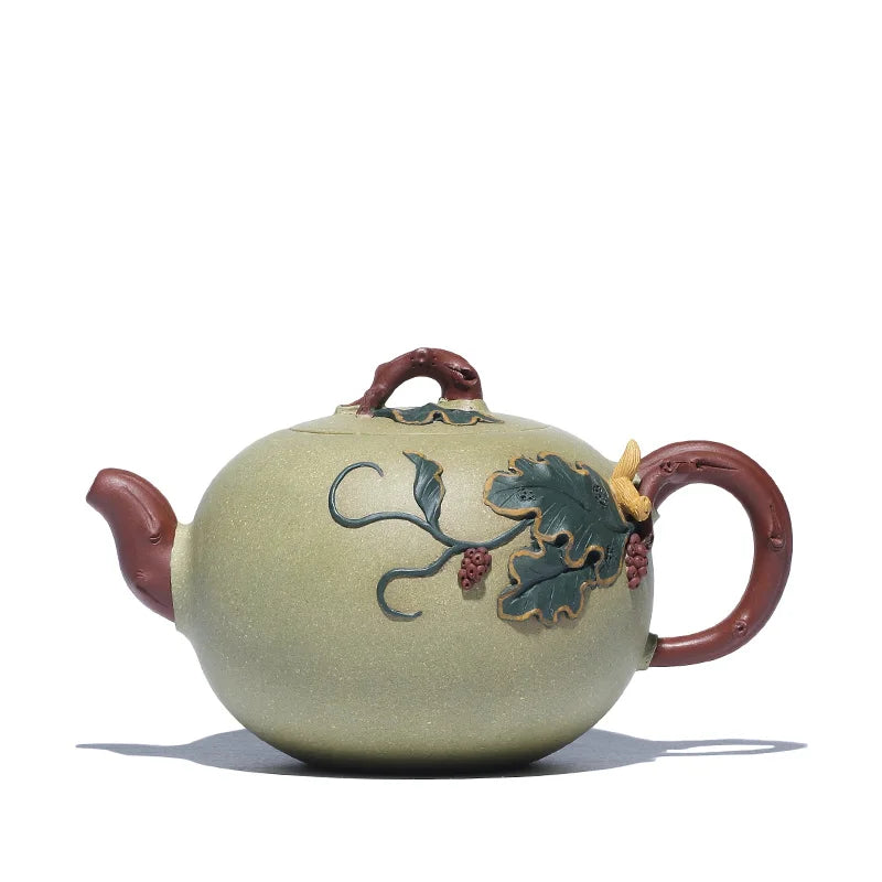 Zanghutianxia Yixing Purple Clay Pot Famous Dell Qichun All Handmade Flowers Goods Grapes Teapot Benshan Green Mud Benshan Green