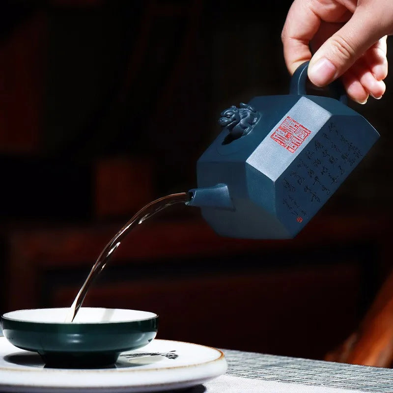 Zanghutianxia Yixing Purple Clay Pot Famous Pure Handmade Raw Ore National Green Mud Square Gongfu Teapot Fresh Style Elegant St