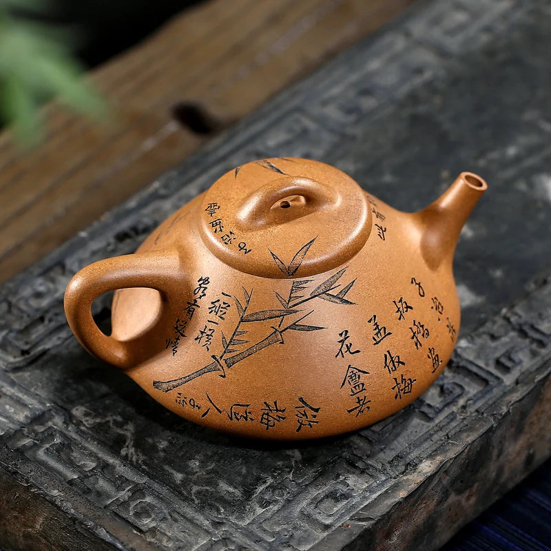 |all hand teapot tea set household single pot period of mud stone carved bamboo son and metallurgy gourd ladle pot