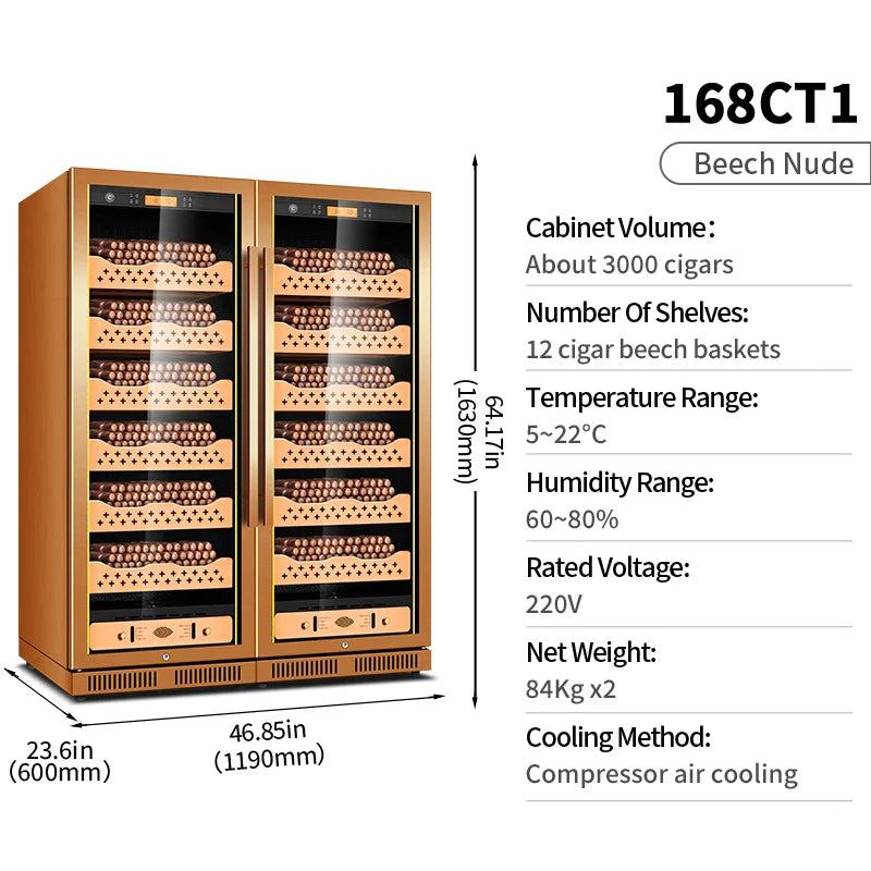 cigar cabinet led light humidor display large Spanish Cedar Wood Luxury Cigar Cooler FK-168CT