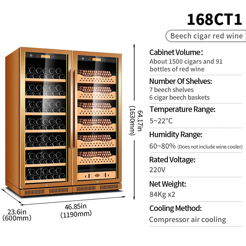 cigar cabinet led light humidor display large Spanish Cedar Wood Luxury Cigar Cooler FK-168CT