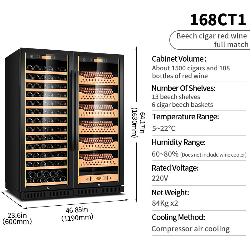 cigar cabinet led light humidor display large Spanish Cedar Wood Luxury Cigar Cooler FK-168CT