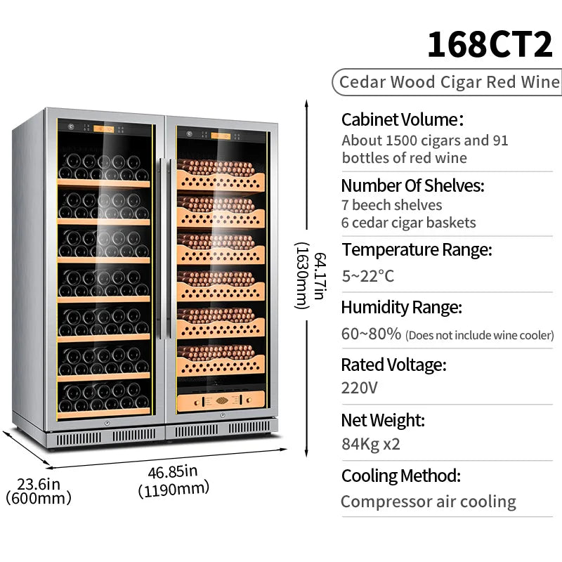 cigar cabinet led light humidor display large Spanish Cedar Wood Luxury Cigar Cooler FK-168CT