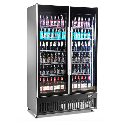 commercial supermarket drink cake display refrigerator showcase upright glass double door fridge