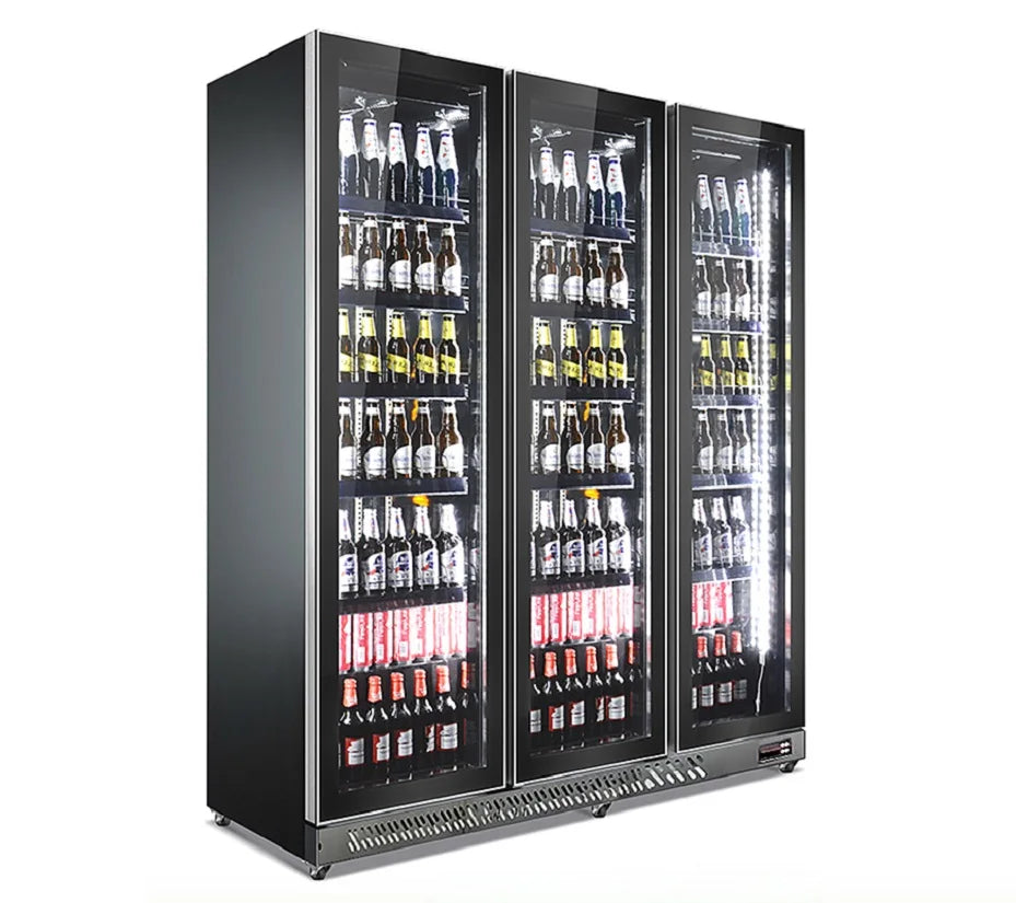 commercial supermarket drink cake display refrigerator showcase upright glass double door fridge