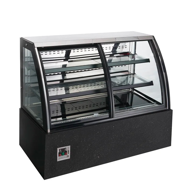curved glass cake display fridge upright bakery refrigerator cake dessert display showcase