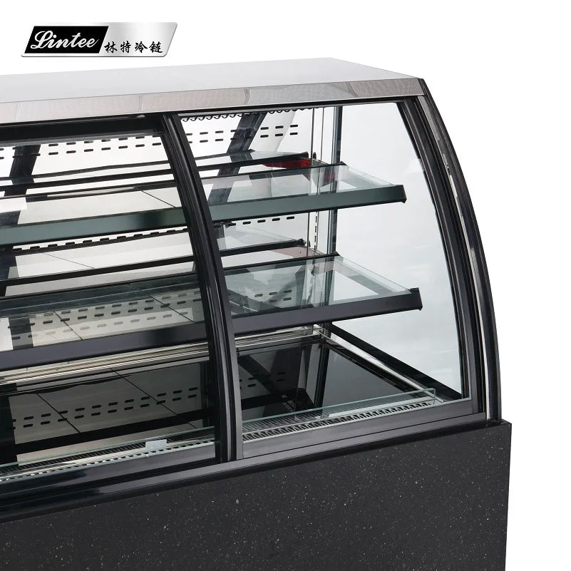 curved glass cake display fridge upright bakery refrigerator cake dessert display showcase