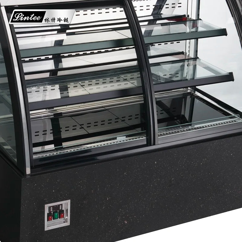 curved glass cake display fridge upright bakery refrigerator cake dessert display showcase