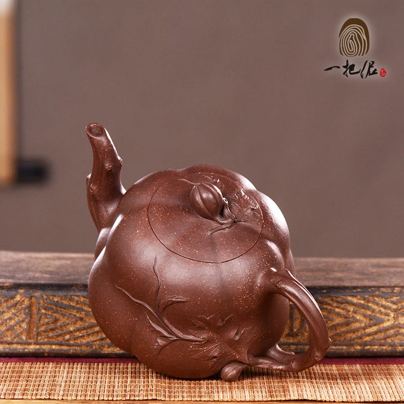 |high-end! Famous craftsman teapot handmade Yixing Zisha Teapot Set pumpkin pot new products