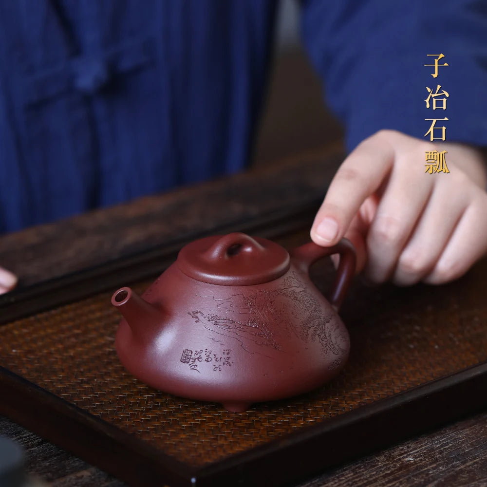 |high-end yixing recommended famous son Pan Tao pure manual stone gourd ladle pot of smelting ore bottom groove 250 c