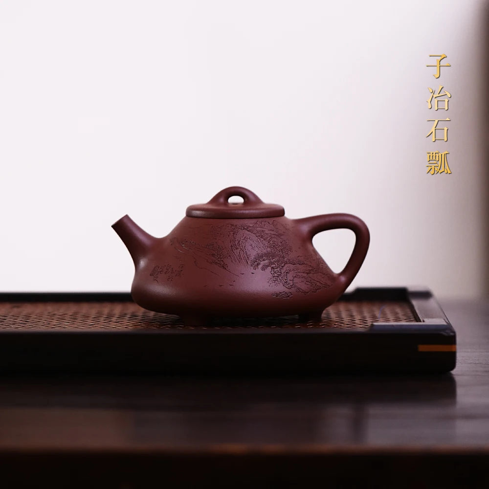 |high-end yixing recommended famous son Pan Tao pure manual stone gourd ladle pot of smelting ore bottom groove 250 c