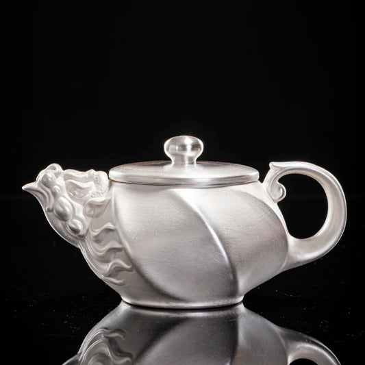 |high-grade teapot 999 sterling silver hand relief fine silver side longfeng xi shi the household single pot pot of tea