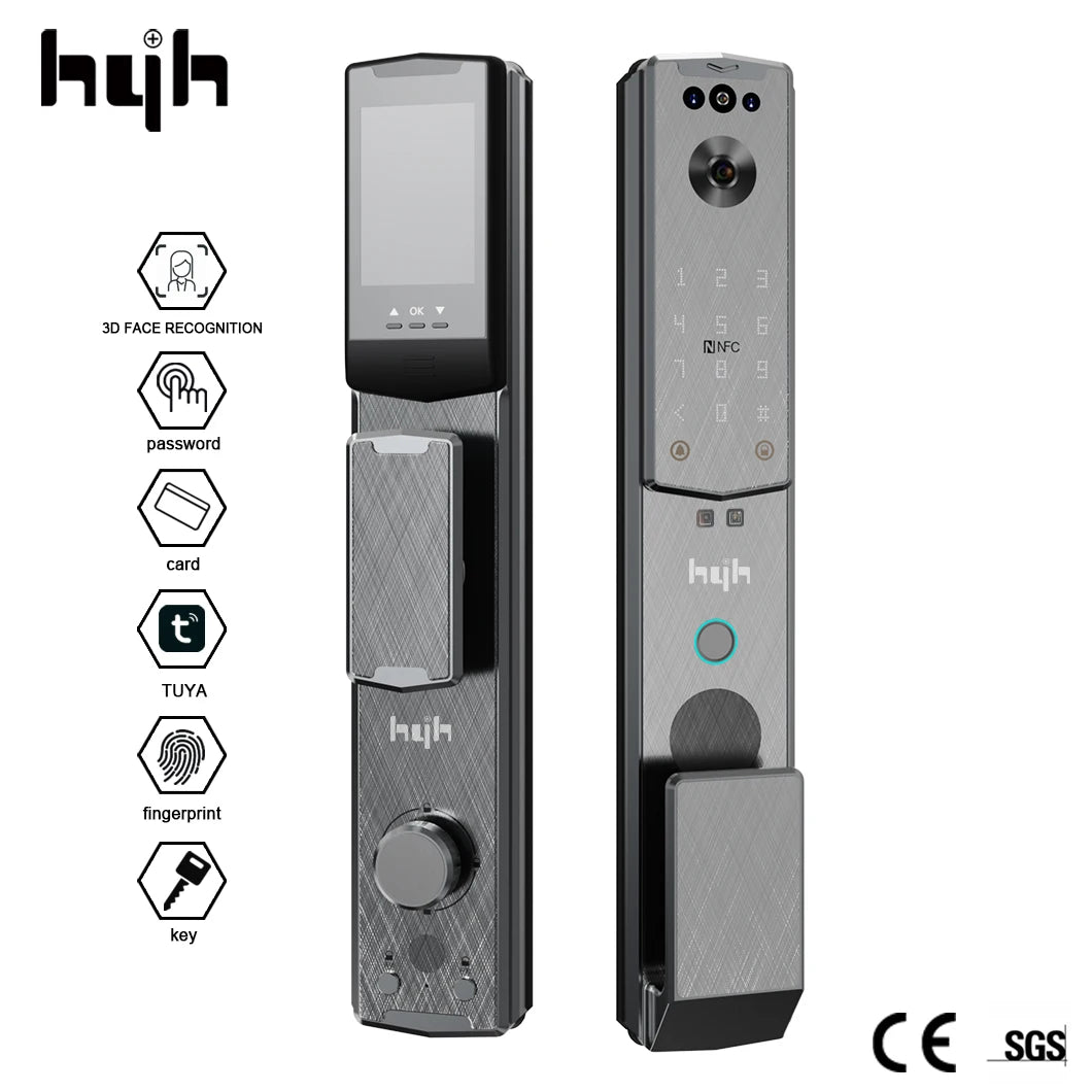 hyh Biometric Fingerprint Lock 3D Face Recognition Camera Intelligent Fingerprint Password RFID Card Automatic Lock for Security