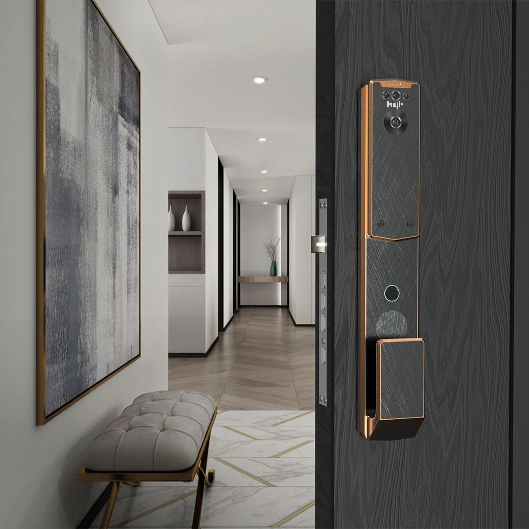 hyh Biometric Fingerprint Lock 3D Face Recognition Camera Intelligent Fingerprint Password RFID Card Automatic Lock for Security