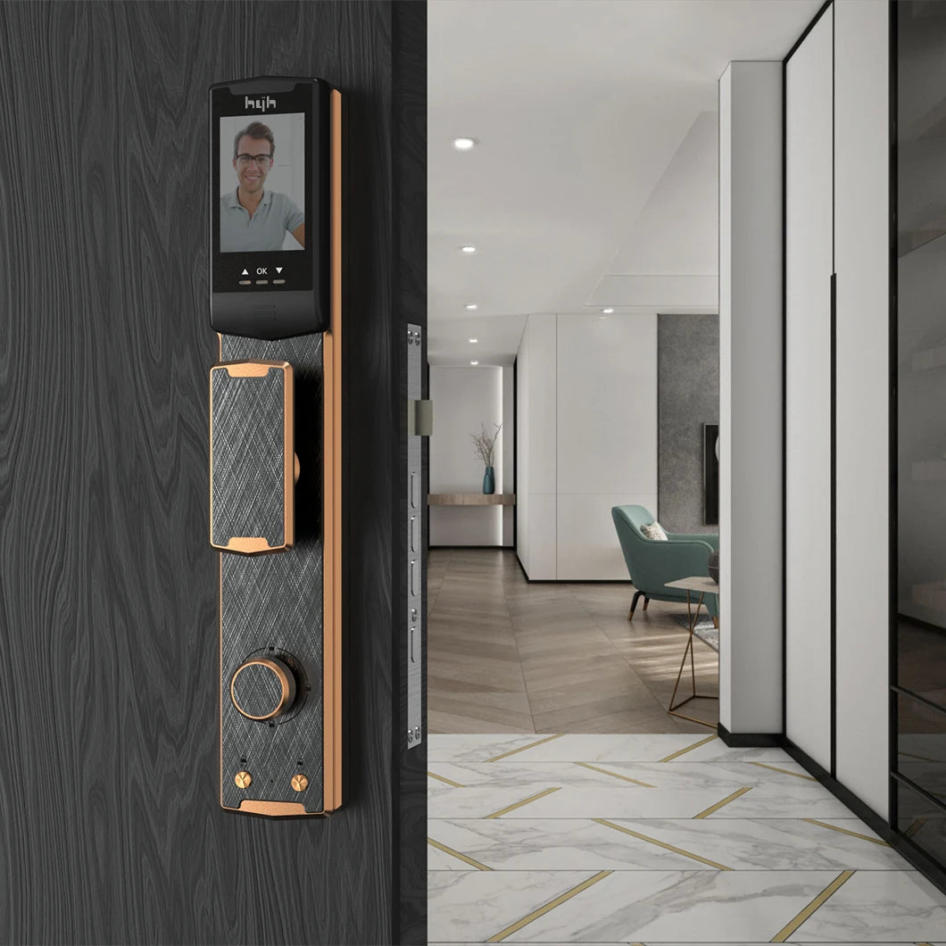 hyh Biometric Fingerprint Lock 3D Face Recognition Camera Intelligent Fingerprint Password RFID Card Automatic Lock for Security