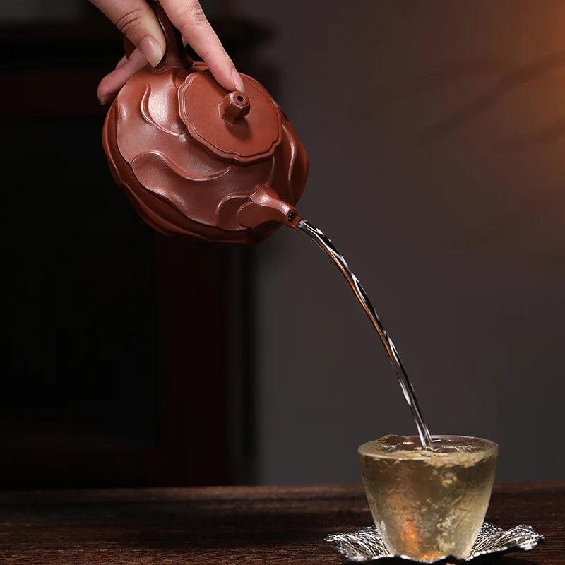 |[national work products] Yixing purple clay pot famous hand-made raw ore vermilion stone ladle tea set 270cc