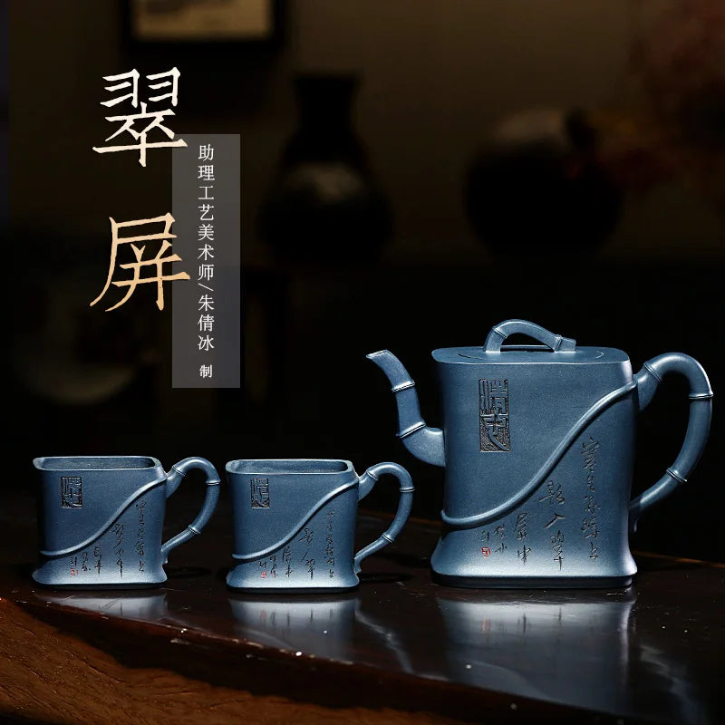 of the yixing handmade carved painting authentic recommended azure chlorite assistantengineer kung fu tea pot with tsui