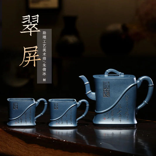 of the yixing handmade carved painting authentic recommended azure chlorite assistantengineer kung fu tea pot with tsui