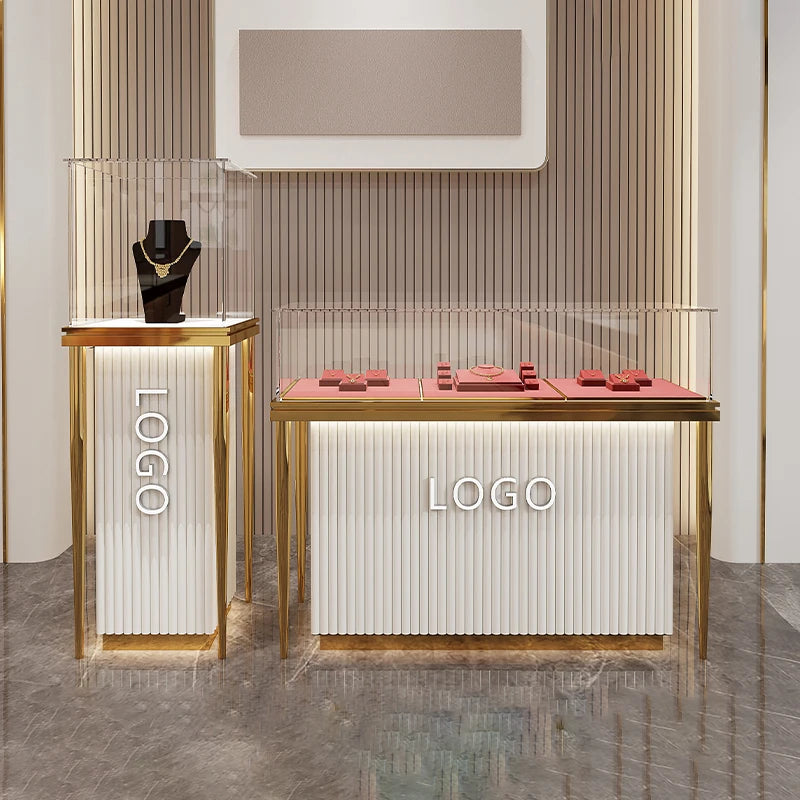 paint modern gold jewelry cabinet glass counter commercial jewelry showcase custom