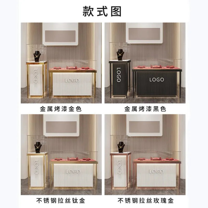 paint modern gold jewelry cabinet glass counter commercial jewelry showcase custom