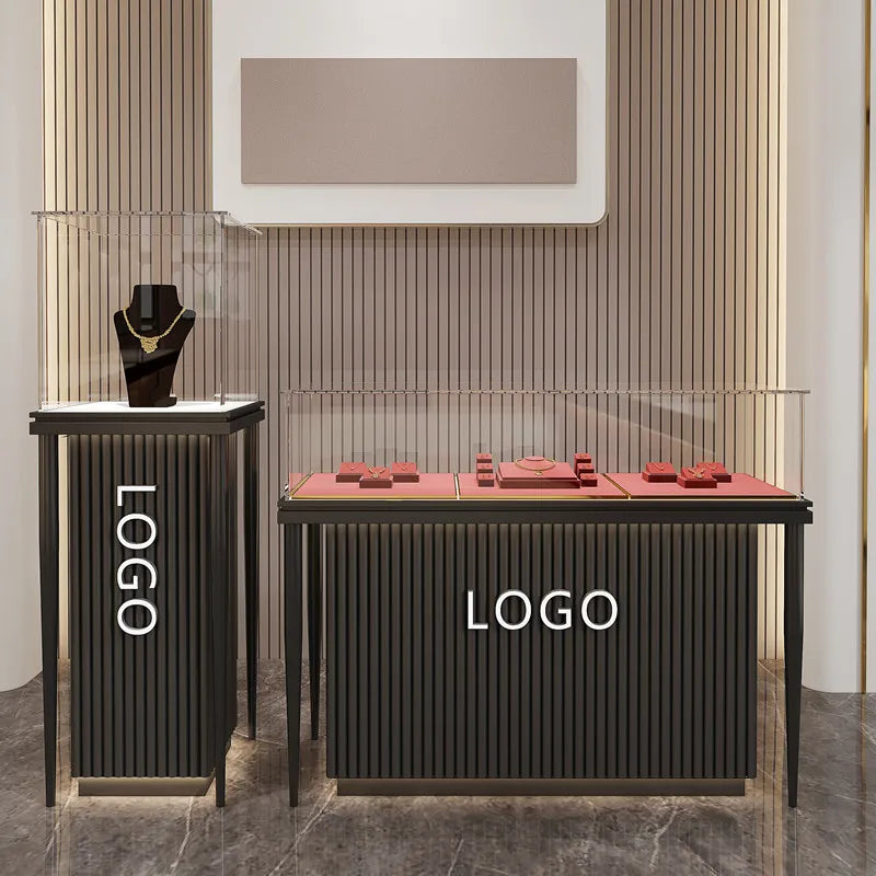 paint modern gold jewelry cabinet glass counter commercial jewelry showcase custom