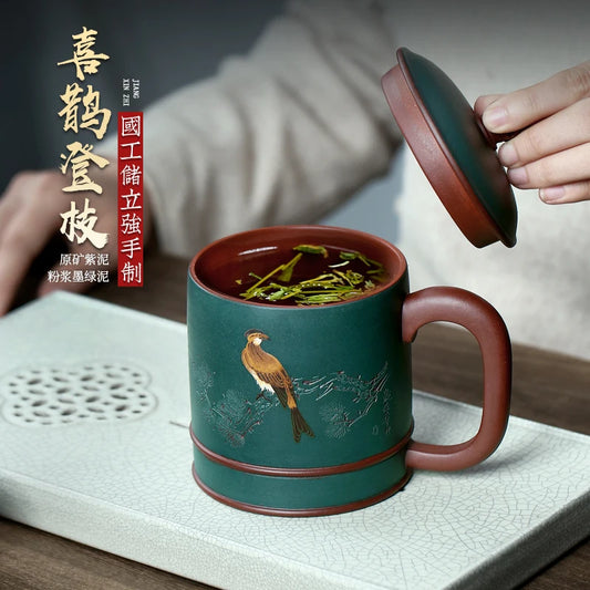 pot 】 yixing purple sand cup national expressway ChuLiQiang all hand ink chlorite batter cover cup magpie on branches