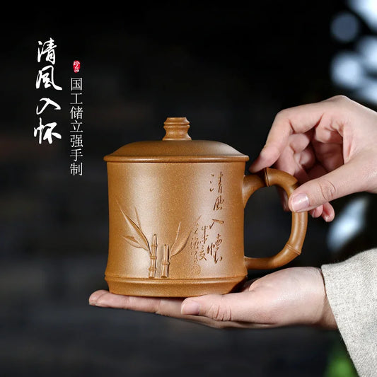 pot 】 yixing purple sand the engineering ChuLiQiang all hand gold bamboo old piece of clay model of the wind in my arms