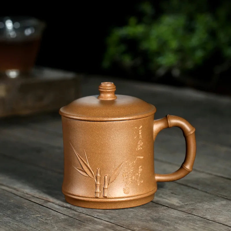 pot 】 yixing purple sand the engineering ChuLiQiang all hand gold bamboo old piece of clay model of the wind in my arms