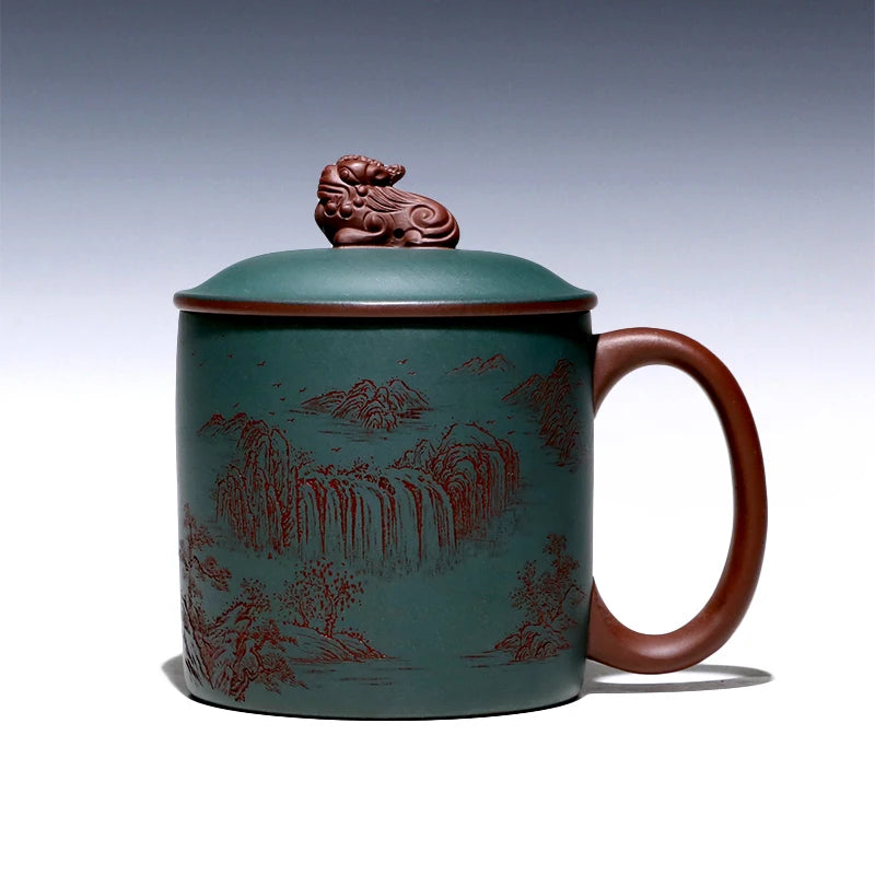 pot 】 yixing purple sand the engineering ChuLiQiang all hand painted purple clay cover cup chlorite batter landscape