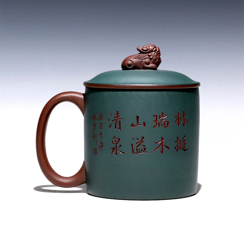 pot 】 yixing purple sand the engineering ChuLiQiang all hand painted purple clay cover cup chlorite batter landscape