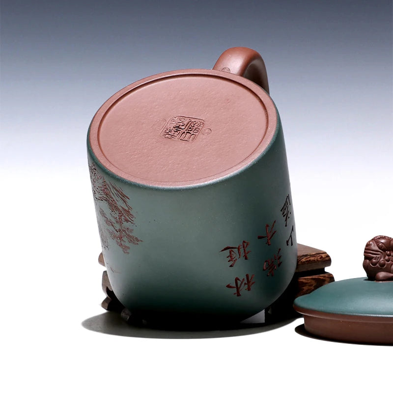 pot 】 yixing purple sand the engineering ChuLiQiang all hand painted purple clay cover cup chlorite batter landscape