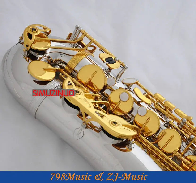 professional Silver Gold Tenor Saxophone sax High F# FREE Metal Mouthpiece Case