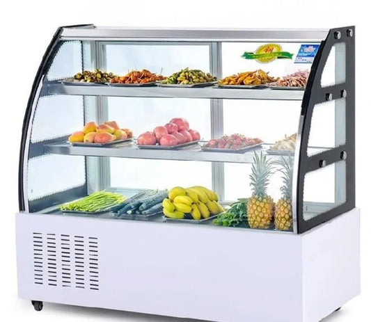 small sliding curved glass door food seafood meat cooked food display freezer cabinet